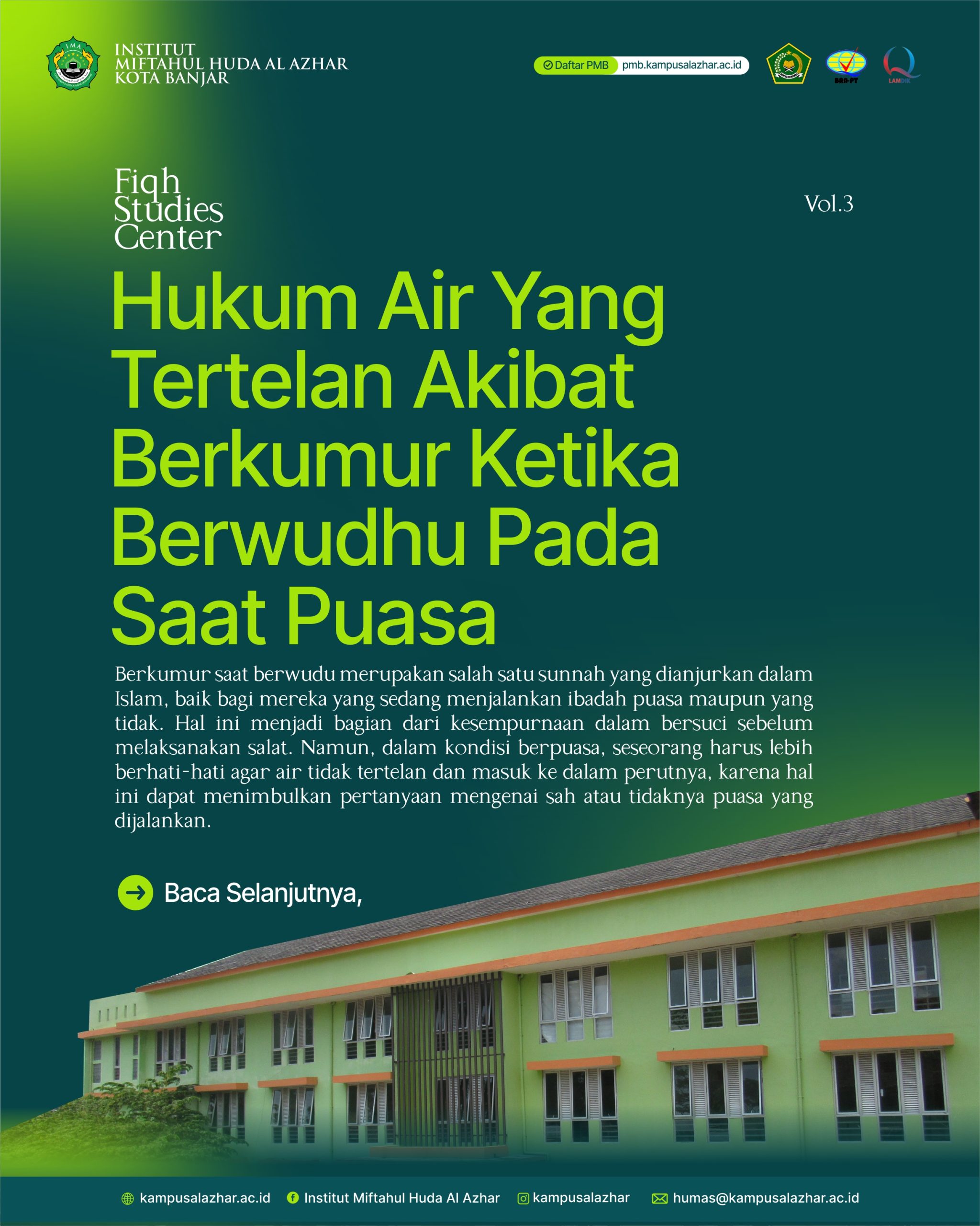 Fiqh Studies Center: Bagaimana Hukum Air Yang Tertelan Akibat Berkumur Berwudhu Pada Saat Puasa?.